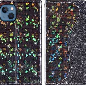 Black glitter sparkly Asuwish iPhone 13 mini phone wallet case